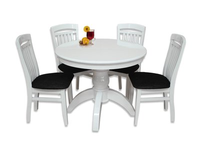 ➤Ціна 21 258 грн UAH Купити Круглий стіл на одній опорі D80 + стільці із твердою спинкою 4 шт білий➤Білий ➤Обідній стіл та стільці➤lebem➤381ММЕ фото