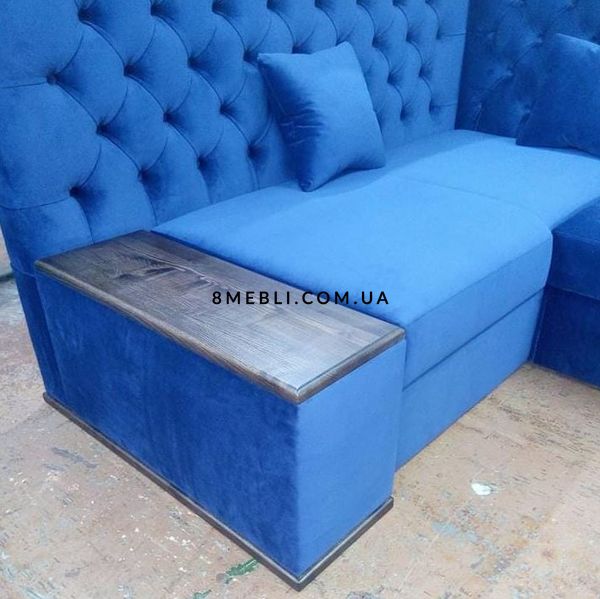 ➤Ціна  UAH Купити Кутовий диван зі спальним місцем тканина синя широкі підлокітники з накладками➤Синій ➤Дивани кутові➤Nalp➤999PLN фото