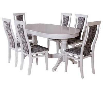 ➤Цена 31 665 грн  Купить Кухонный стол овальный раскладной 120х80 (+40) со стульями мягкими 6 шт белый ➤Белый ➤Классические➤Nalp➤112PLN фото