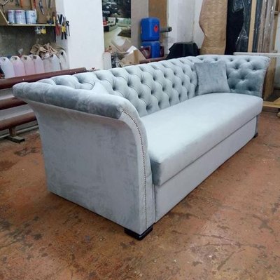 ➤Ціна  UAH Купити Прямий диван з оригінальними підлокітниками розкладний блакитна тканина➤Блакитний ➤Дивани прямі➤Nalp➤1008PLN фото