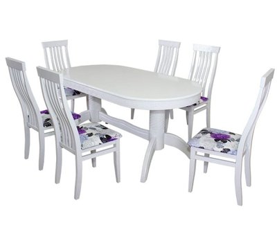 ➤Ціна 34 710 грн UAH Купити Обідній стіл овальний розкладний 160х90 (+40) + стільці із твердою спинкою 6 шт білий➤Білий ➤Класичні➤Nalp➤114PLN фото