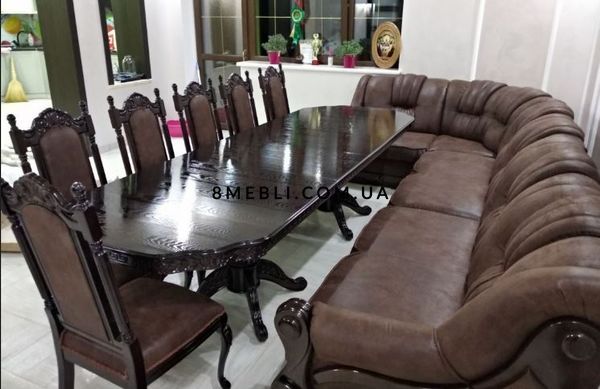➤Ціна 22 738 грн UAH Купити Обідній стіл у стилі бароко розсувний для вітальні Корнілій лак Горіх 200х90 (+40)➤Горіх ➤Стіл обідній➤Еко➤095СТ фото