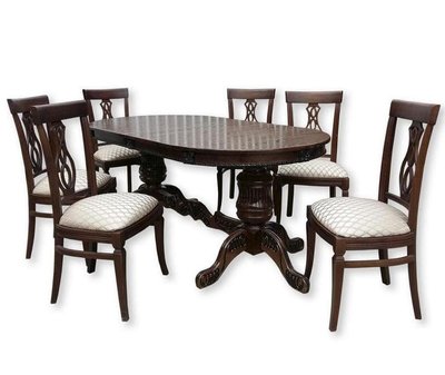 ➤Ціна 65 445 грн UAH Купити Класичний стіл розсувний 200х100(+40х2) + стільці із твердою спинкою 6 шт темний горіх➤Темний горіх ➤Класичні➤Nalp➤069PLN фото
