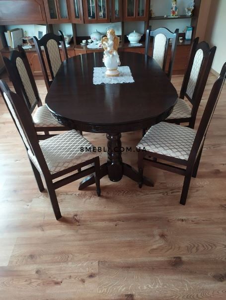 ➤Ціна 6 900 грн UAH Купити Дерев'яний стіл овальний Нерб 120х80+40 см горіх лак➤Темний горіх ➤Стіл обідній➤Nerb➤096СТ фото