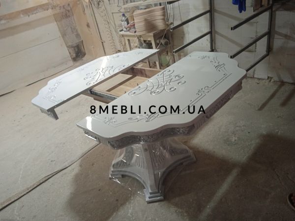 ➤Цена 18 093 грн UAH Купить Стол круглый Калин 120х80(+40) на одной опоре белый + серебро ➤Белый ➤Столы на одной опоре➤New rotanes➤20584SEN фото