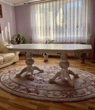 ➤Ціна 26 538 грн UAH Купити Стіл дерев'яний 240х100(+40+40) розкладний Тнеснив з фігурною стільницею➤кремовий ➤Стіл обідній➤Еко➤0220СТ фото