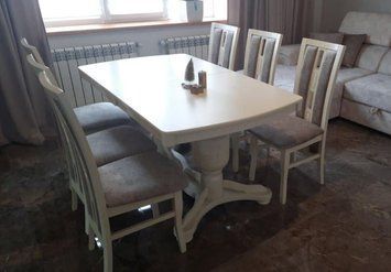 ➤Ціна 23 403 грн UAH Купити Великий обідній стіл у вітальню із натурального дерева 100х200+40 дерев'яний білий➤White ➤Великий обідній стіл➤Kit➤057AVN фото