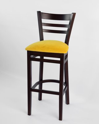 ➤Цена 5 093 грн UAH Купить Барный стул высокий деревянный 46х45х117 мягкий M0044 ткань желтая ➤Жёлтый ➤Стулья барные➤lebem➤188ММЕ фото