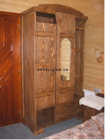 ➤Ціна 24 000 грн UAH Купити Шафа дерев'яна з дзеркалом 120х58хh210 під старовину 2➤Горіх світлий ➤Шафи під старовину➤МЕКО➤0205МЕКО фото