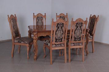 ➤Ціна 67 650 грн UAH Купити Комплект стіл обідній Фарг 200х95(+40) + стільці Ноараф 6 шт горіх var 1➤Горіх світлий ➤Комплект стіл та стільці➤Ренарф➤0063FRA фото