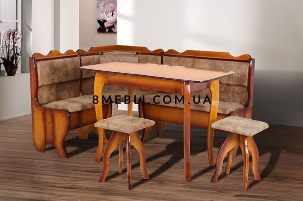 ➤Ціна 12 380 грн UAH Купити М'який куточок на кухню 150х115 зі столом 106+33х60 та табуретами 2 шт➤Горіх ➤Кутник для кухні➤Kit➤026KUH фото
