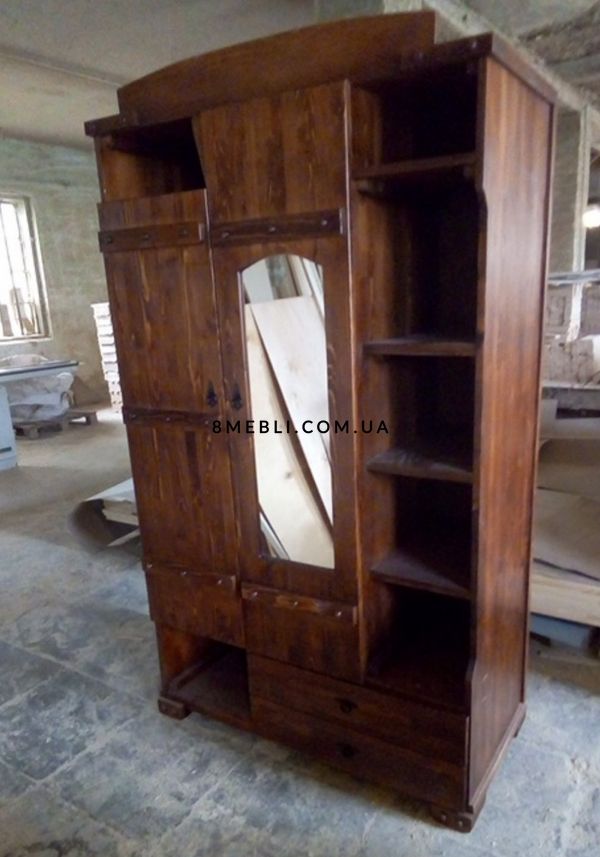 ➤Цена 24 000 грн UAH Купить Шкаф деревянный с зеркалом 120х58хh210 под старину 2 ➤Орех светлый ➤Шкафы под старину➤МЕКО➤0205МЕКО фото