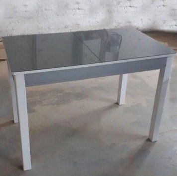 ➤Ціна 11 550 грн UAH Купити Стіл кухонний Омер-Нас 120х80(+40) стільниця glass колір сірий➤світло-сірий + білий ➤Стіл обідній➤Remrofib➤0139REM фото