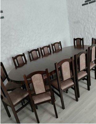 ➤Ціна 20 940 грн UAH Купити Комплект стіл овальний 120х80(+40) Нерб + стільці 12 шт горіх➤Горіх ➤Обідній стіл та стільці➤Nerb➤00016BRN фото
