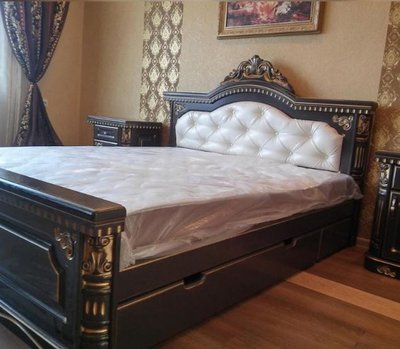 ➤Ціна  UAH Купити Двоспальне ліжко з масиву дерева 180х200 з різьбленими декором лак горіх темний➤Темний горіх ➤Ліжко двоспальне➤Nalp➤1015PLN фото