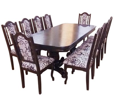 ➤Цена 50 250 грн UAH Купить Деревянный стол на фигурных опорах 180х90(+40) со стульями 10 шт темный орех ➤ ➤Классические➤Nalp➤074PLN фото