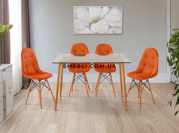 ➤Цена 11 200 грн UAH Купить Комплект стол нераскладной 80х120 стекло закаленное ножки металл + 4 стула лофт велюр оранжевый ➤Прозрачный ➤Кухонный недорогой комплект➤➤010K_JASK фото