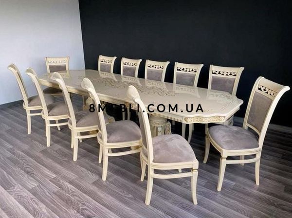 ➤Цена 143 460 грн UAH Купить Обеденный комплект стол и стулья 12 шт слоновая кость + патина ➤Слонова кістка ➤Классические мебельные комплекты➤Nalp➤022PLN фото