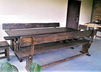 ➤Ціна 38 185 грн UAH Купити Комплект меблів стіл 120х80 з лавками 2 шт + стільця 2 шт дерев'яні під старовину➤Горіх ➤Комплекти обідні дерев'яні під старовину➤МЕКО➤0219МЕКО1 фото