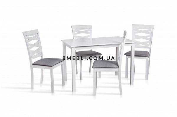 ➤Ціна 9 262 грн UAH Купити Комплект стіл обідній 110х70 стільці 4 шт білий сірий➤Білий ➤Обідній стіл та стільці➤Kit➤030MAL фото