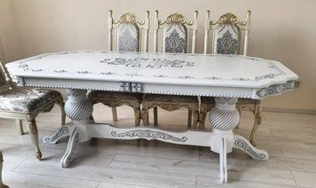 ➤Цена 74 683 грн UAH Купить Комплект стол деревянный 200х90(+40+40) Арепо + стулья 6 шт ➤Слонова кістка ➤Обеденный стол и стулья➤Еко➤0221СТ фото