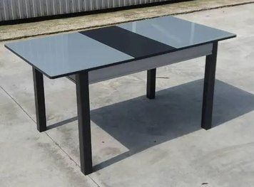 ➤Ціна 11 550 грн UAH Купити Стіл кухонний Омер-Нас 120х80(+40) стільниця glass графіт➤світло-сірий ➤Стіл обідній➤Remrofib➤0139REM фото