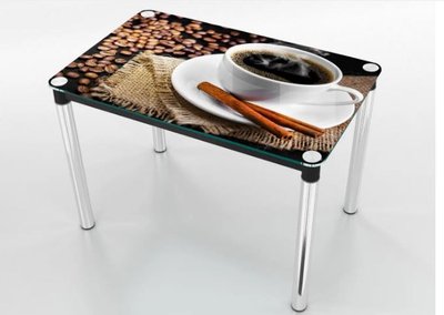 ➤Ціна  UAH Купити Обідній стіл скляний 70х110 на хромованих опорах стільниця чорний стандарт + УФ друк➤Чорний ➤Столи скляні➤Maj➤0140JAM фото