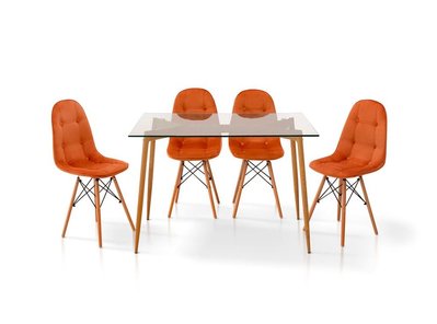 ➤Цена 11 200 грн UAH Купить Комплект обеденный стол прозрачный 80х120 стекло закаленное опоры металл + 4 стула лофт велюр оранжевый ➤Прозрачный ➤Кухонный недорогой комплект➤➤011K_JASK фото
