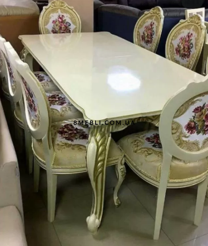 ➤Цена 100 841 грн UAH Купить Гарнитур гостиный стол Айварс 160х90 (+40) + стулья 6 шт белый+патина ➤Бежевый ➤Обеденный стол и стулья➤➤000052КОМ фото