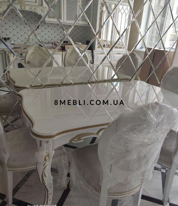 ➤Цена 46 726 грн UAH Купить Резной стол обеденный 160х95+40 Жан из натурального дерева белый ➤Белый ➤Стол обеденный ➤Еко➤213СТ фото