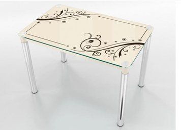 ➤Ціна  UAH Купити Стіл скляний 60х90 для кухні на хромованих опорах стільниця беж Диаманд + УФ друк➤Бежевий ➤Столи скляні➤Maj➤0122JAM фото