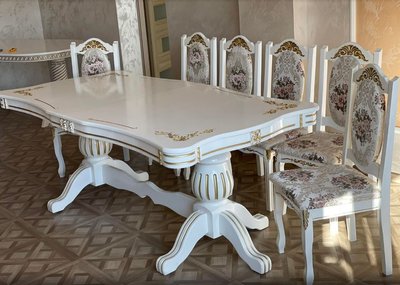 ➤Цена 50 199 грн UAH Купить Набор мебели для гостиной стол + стулья 6 шт Аббас белый с золотым патинированием ➤Белый ➤Обеденный стол и стулья➤➤000035КОМ фото