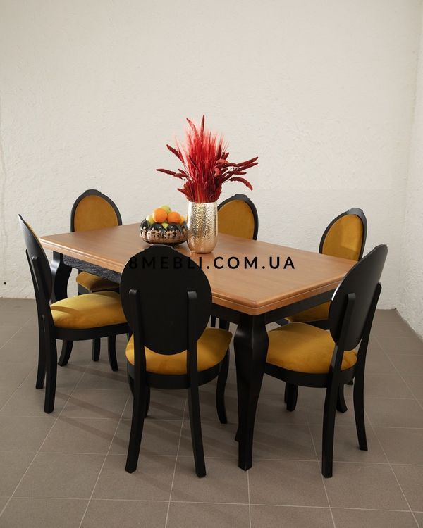 ➤Цена 57 490 грн UAH Купить Комплект стол кухонный 160х90(+40х2) + стулья с круглой спинкой 6 шт венге ➤Венге ➤Обеденный стол и стулья➤lebem➤362ММЕ фото