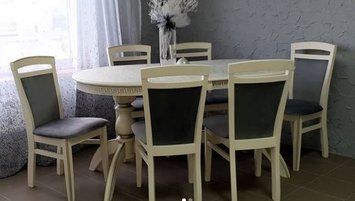 ➤Цена 44 340 грн UAH Купить Стол обеденный с овальной столешницей 160х90(+40х3) + стулья 6 шт комплект белый ➤Белый ➤Обеденный стол и стулья➤lebem➤368ММЕ фото