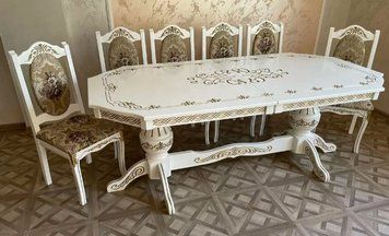 ➤Ціна 21 453 грн UAH Купити Білий стіл із патиною золото Маній 900х200+40+40➤Білий ➤Стіл обідній➤Еко➤104СТ фото