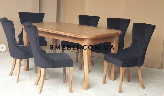 ➤Ціна 48 746 грн UAH Купити Дерев'яний стіл для кухні 90х160(+40) + стільці м'які 4 шт➤Бук натуральний ➤Обідній стіл та стільці➤lebem➤405 фото
