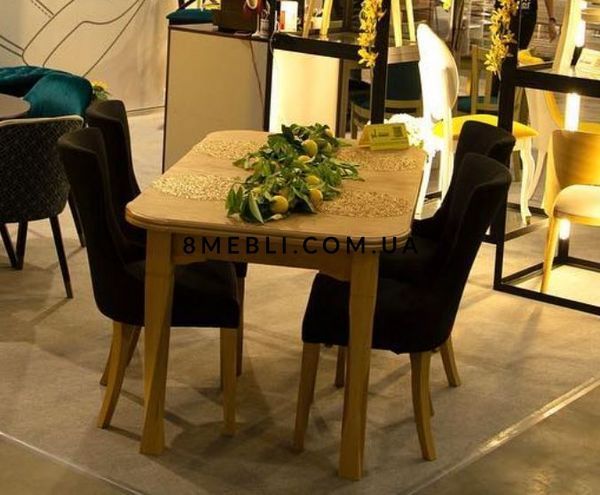 ➤Ціна 48 746 грн UAH Купити Дерев'яний стіл для кухні 90х160(+40) + стільці м'які 4 шт➤Бук натуральний ➤Обідній стіл та стільці➤lebem➤405 фото