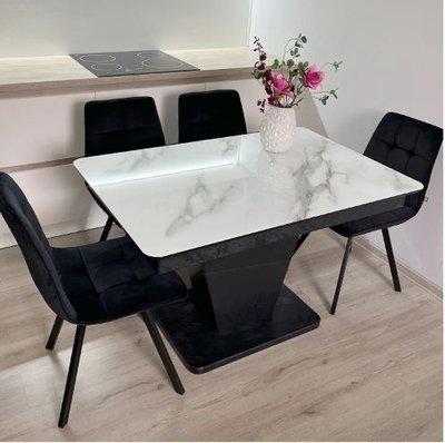 ➤Цена 25 190 грн UAH Купить Комплект обеденный стол раскладной 110х70(+45) бетон черный + стулья 4 шт черные ➤Черный ➤Кухонный стол и стулья комплект➤Maj➤0550JAM фото