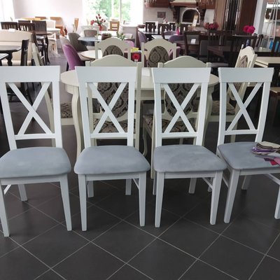 ➤Ціна 2 926 грн UAH Купити Білий дерев'яний стілець для сучасної обідньої зони тканина синя Євграф 4➤white-natural ➤Стільці з м'яким сидінням та твердою спинкою➤Еко➤76ST фото