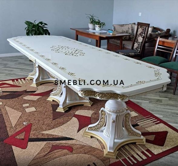 ➤Цена  UAH Купить Стол в гостиную большой Калин 300х100(+50) из натурального дерева белый ➤Белый ➤Стол обеденный ➤Еко➤093.9СТ910 фото
