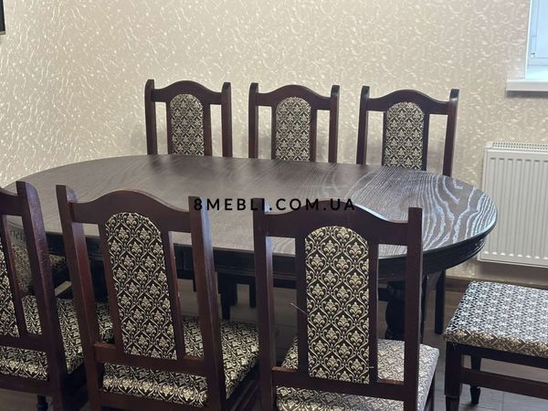 ➤Ціна 15 720 грн UAH Купити Обідній комплект Нерб стіл розкладний 160х90+40 стільці 6 шт➤Горіх ➤Обідній стіл та стільці➤Nerb➤00005КОМ фото