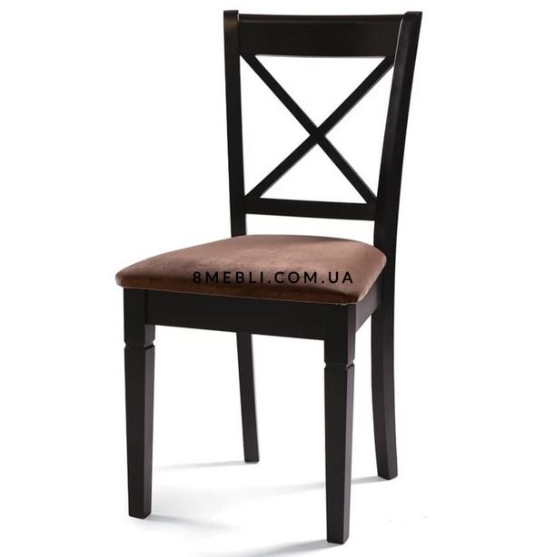 ➤Ціна 3 675 грн UAH Купити Дерев'яний стілець на прямих ніжках 45x48x93 м'яке спинка хрестоподібна лак венге➤Венге ➤З Х-подібною спинкою➤Nalp➤841PLN фото