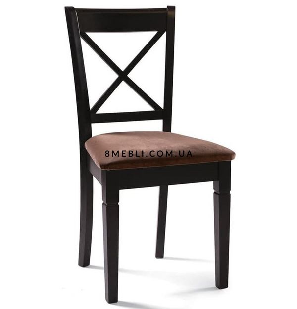 ➤Ціна 3 675 грн UAH Купити Дерев'яний стілець на прямих ніжках 45x48x93 м'яке спинка хрестоподібна лак венге➤Венге ➤З Х-подібною спинкою➤Nalp➤841PLN фото
