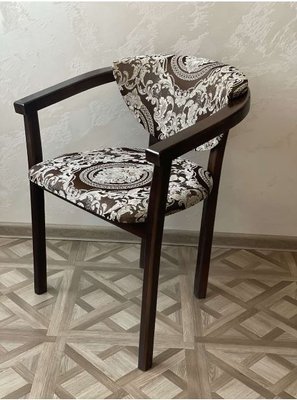 ➤Ціна 2 700 грн UAH Купити Дизайнерський стілець з підлокітниками дерев'яний Герхард натуральний бук, сидіння шоколад з визорунками➤Венге магія ➤Стілець із підлокітниками➤Еко➤85.5ST фото