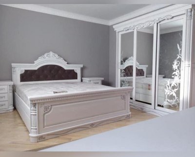 ➤Ціна  UAH Купити Біле ліжко двоспальне 180х200 з масиву дерева вставка тканинна в узголів'я коричнева➤Білий ➤Ліжко двоспальне➤Nalp➤1021PLN фото