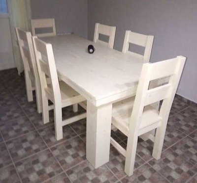 ➤Ціна 28 300 грн UAH Купити Комплект обідній стіл 120х80+ стільці 6 шт дерев'яні під старовину➤Білий ➤Комплекти обідні дерев'яні під старовину➤МЕКО➤0222МЕКО1 фото