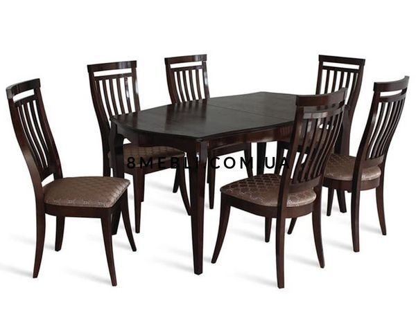 ➤Цена 41 364 грн UAH Купить Комплект стол кухонный деревянный 160x92(+44) + стулья мягкие 6 штмебели стол кухонный деревянный 160x92(+44) + стулья мягкие 6 шт орех темный орех темный ➤ ➤Классические мебельные комплекты➤Nalp➤126PLN фото