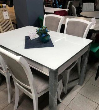 ➤Ціна 11 550 грн UAH Купити Стіл кухонний Омер-Нас 120х80(+40) стільниця glass білий➤Білий ➤Стіл обідній➤Remrofib➤0139REM фото