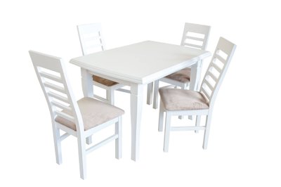 ➤Ціна 20 619 грн UAH Купити Білий кухонний стіл 120х80 зі стільцями обідніми 4 шт➤Білий ➤Кухонний стіл та стільці комплект➤lebem➤351ММЕ фото