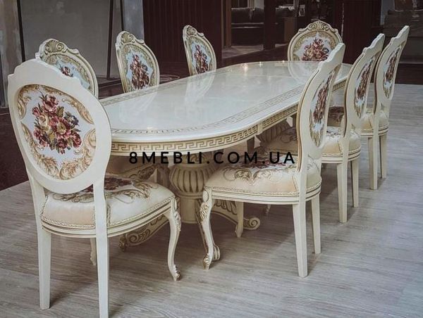 ➤Цена 184 140 грн UAH Купить Стол обеденный 200х100 (+50х2) со стульями 8 шт комплект слоновая кость + патинакухонный стол и стулья 1+4 слоновая кость + патина ➤Слонова кістка ➤Классические мебельные комплекты➤Nalp➤030PLN фото